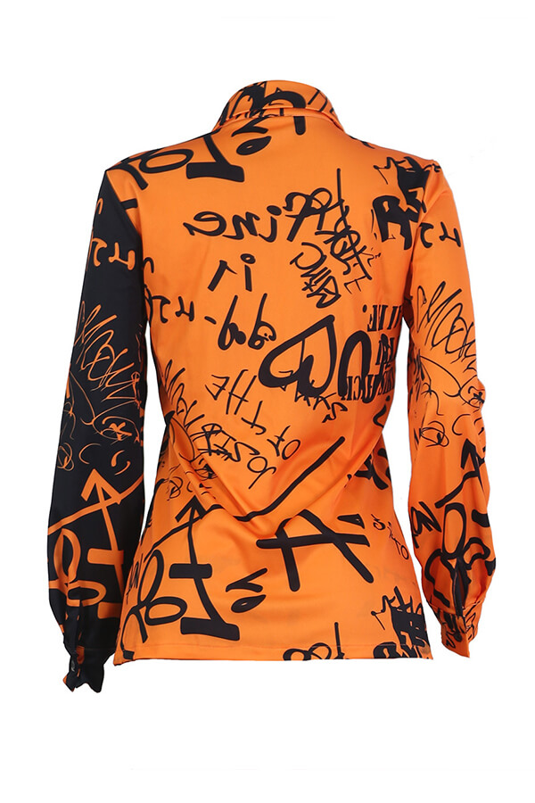 LW Casual Letter Printed Orange Blouse