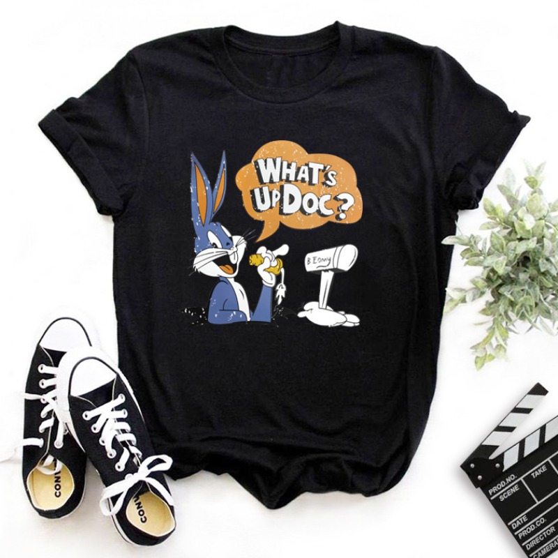 

Lovely Leisure O Neck Cartoon Print Black T-shirt