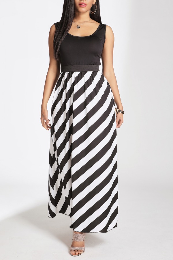 Lovely Stylish Striped Black Maxi Dress
