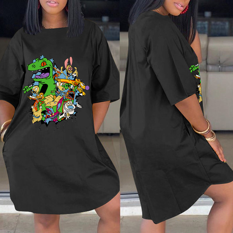 

Lovely Casual Cartoon Print Black Knee Length Dress