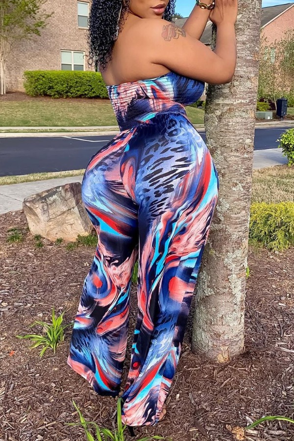 

Lovely Trendy Print Blue One-piece Jumpsuit