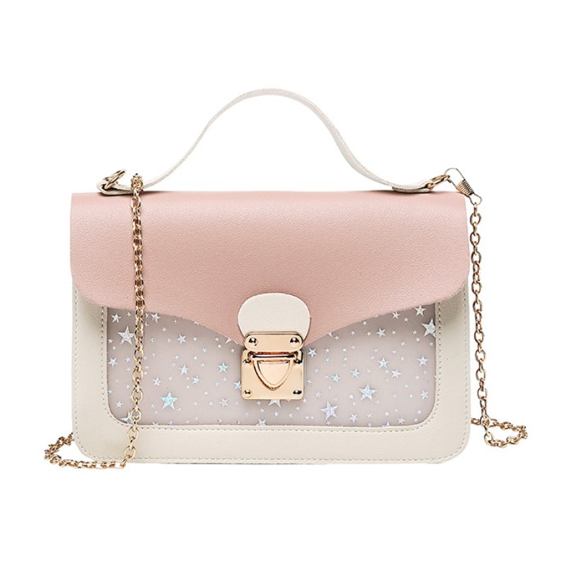 

LW Faux Leather Star Print Crossbody Bag, Pink