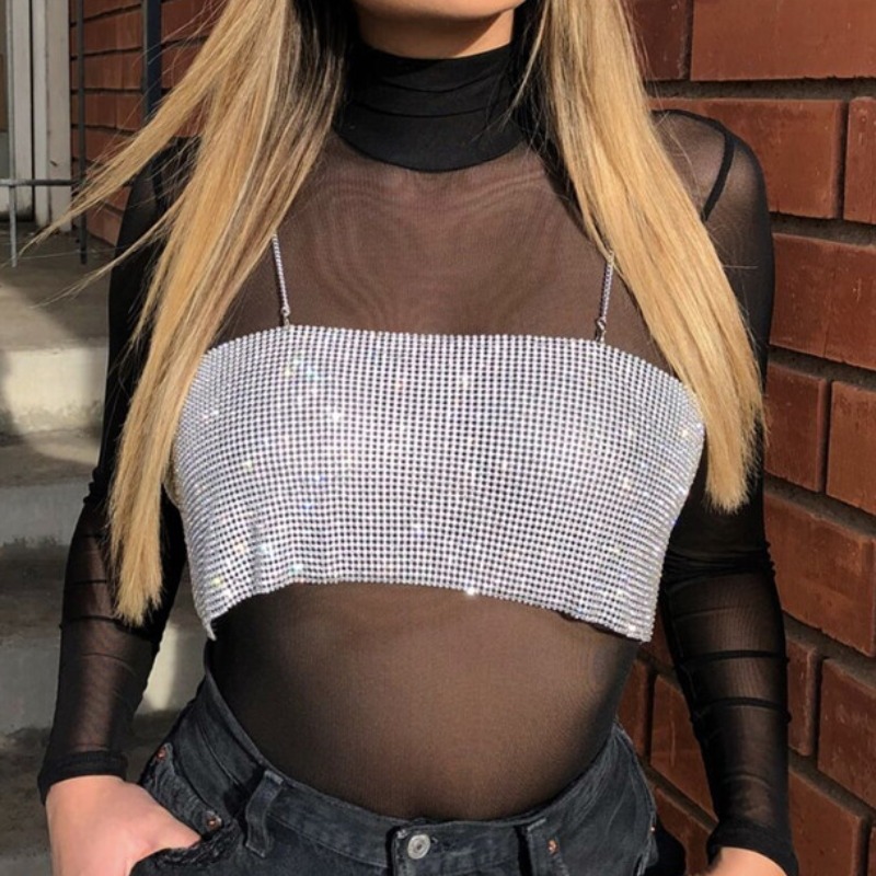 

Lovely Sexy Hot Drilling Decorative Silver Bras