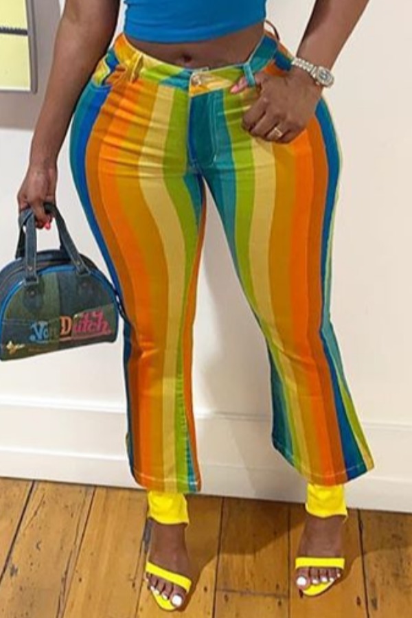 Lovely Trendy Striped Multicolor Pants, Multi