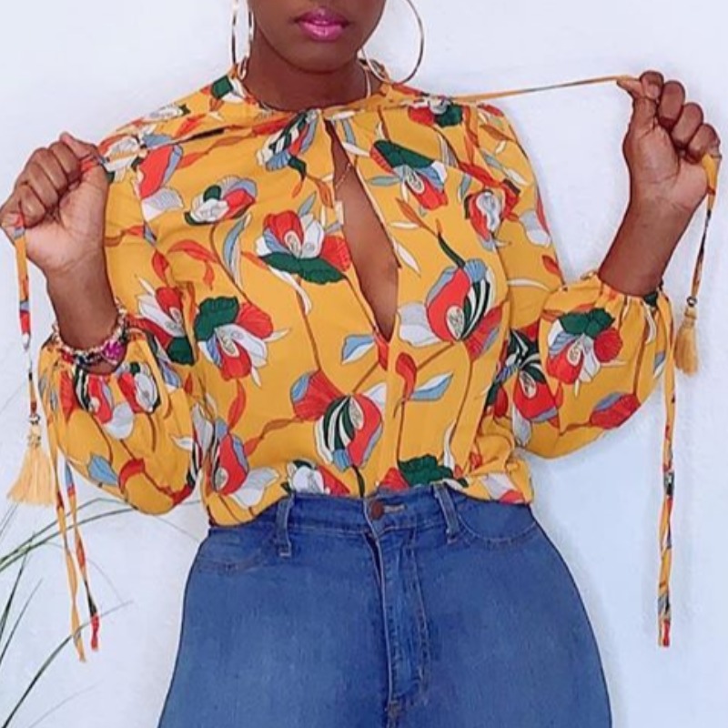 

Lovely Stylish Plants Print Yellow Blouse