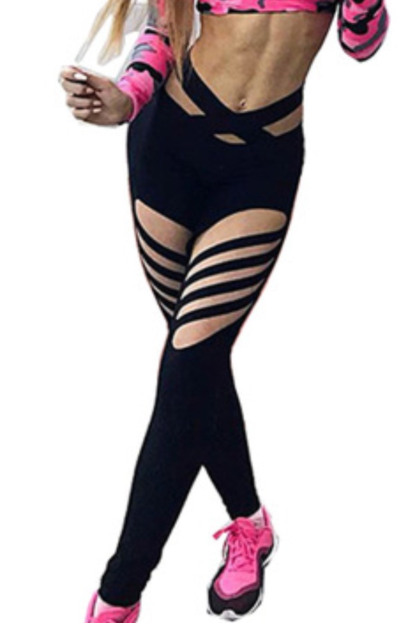 

Lovely Sportswear Hollow-out Black Pants