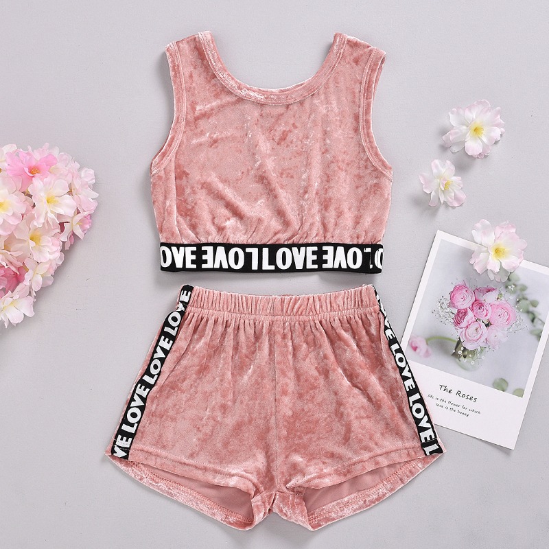 

Lovely Stylish Letter Patchwork Pink Girl Two-piece Shorts Set