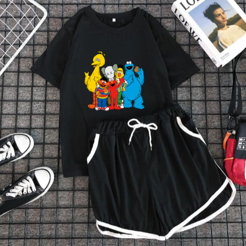 

Lovely Leisure O Neck Cartoon Print Black Loungewear