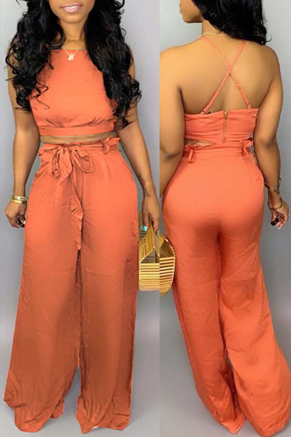 

Lovely Sexy Backless Croci Two-piece Pants Set