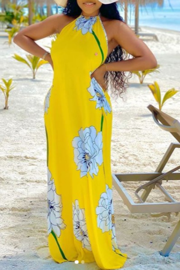 

Lovely Bohemian Print Yellow Maxi Dress