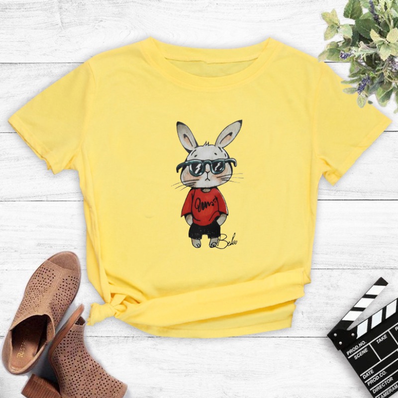 

Lovely Leisure O Neck Cartoon Print Yellow T-shirt