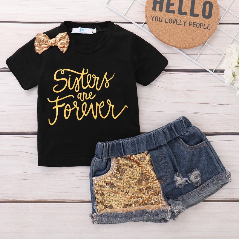 

Lovely Stylish Letter Print Black Girl Two-piece Shorts Set