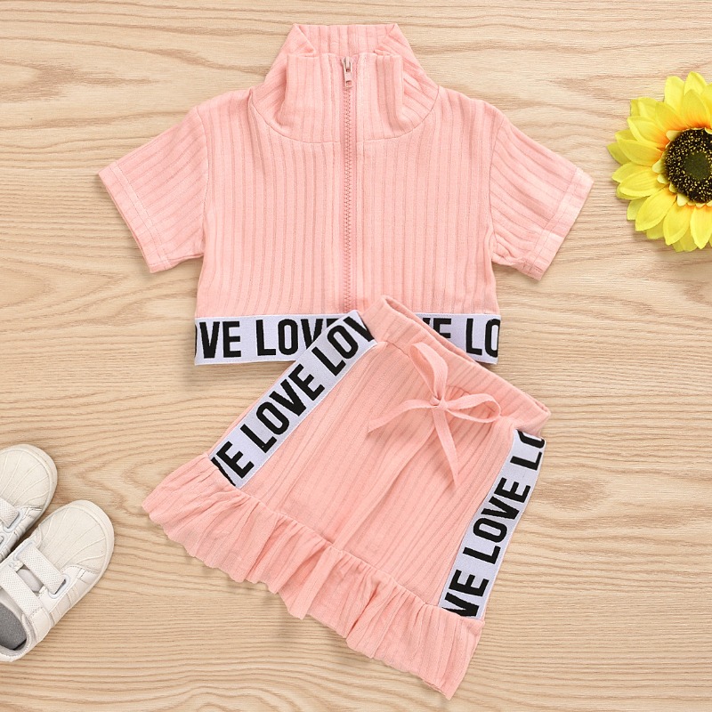 

Lovely Stylish Letter Pink Girl Two-piece Skirt Set