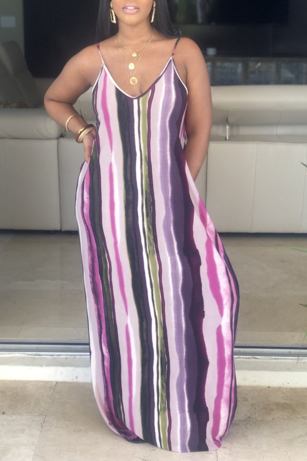 Lovely Trendy Striped Purple Maxi Dress