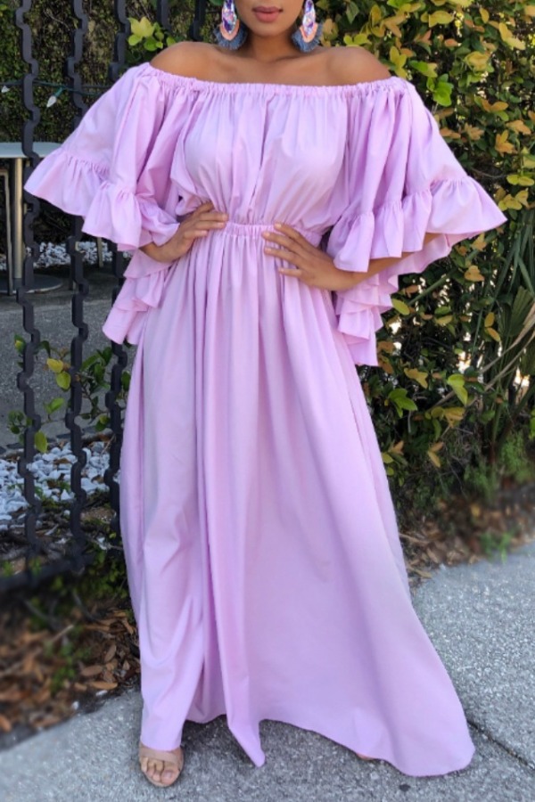 

Lovely Trendy Flounce Design Purple Maxi Dress
