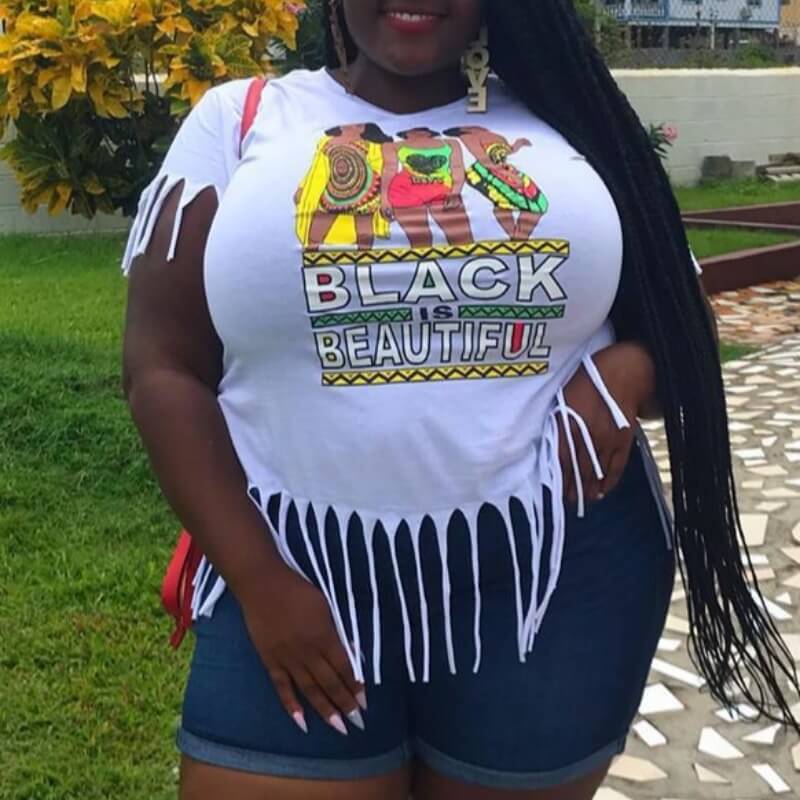 

LW BASICS Plus Size Casual Print White T-shirt