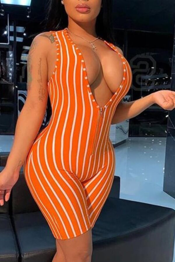 

Lovely Trendy Striped Orange One-piece Romper