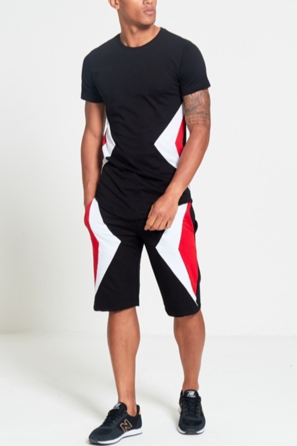 

Lovely Sportswear Patchwork Black Two-piece Shorts Set