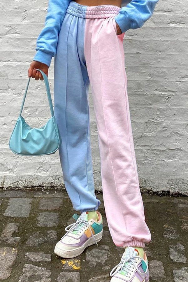 

Lovely Sportswear Patchwork Blue Pants
