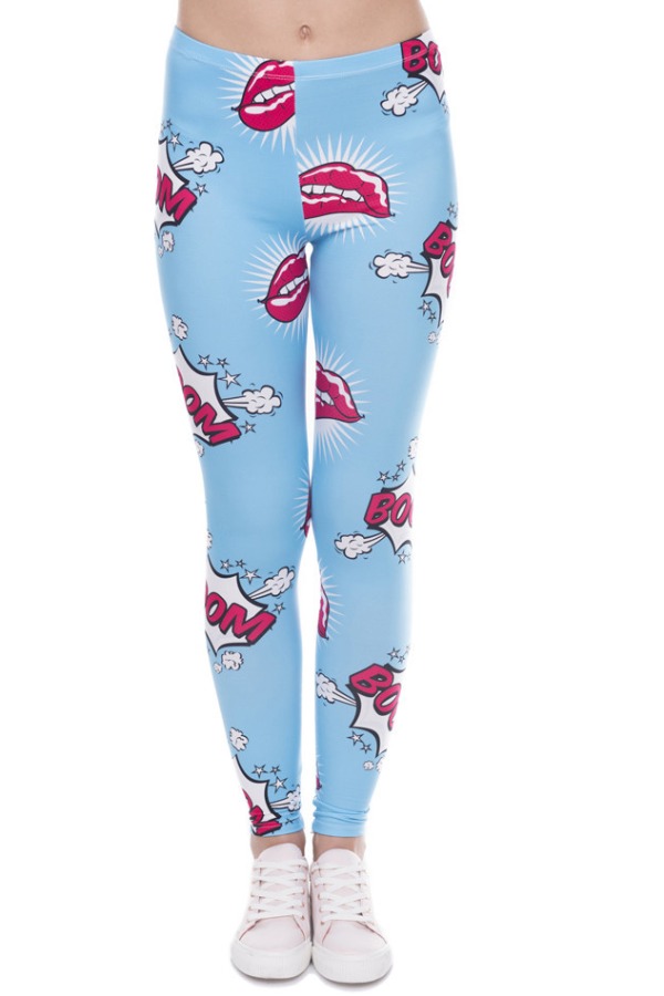 

Lovely Sportswear Lip Print Blue Pants