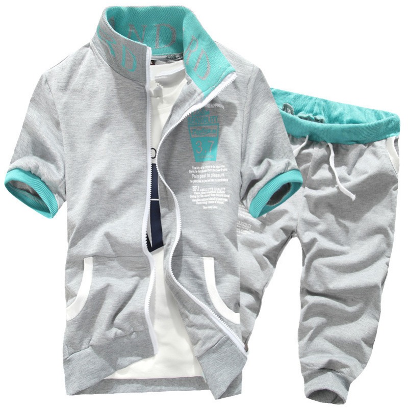 

Lovely Men Sportswear Zipper Design Light Grey Two-piece Shorts Set