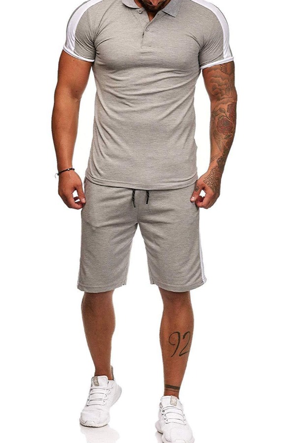 

Lovely Sportswear Patchwork Light Grey Two-piece Shorts Set