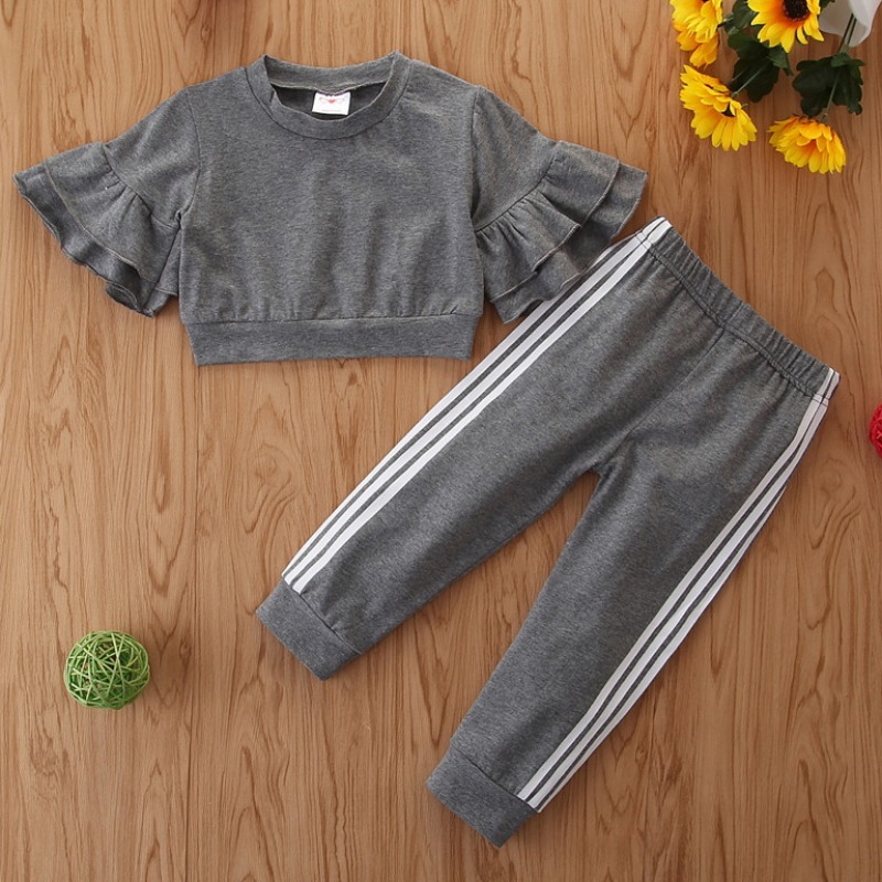 

Lovely Stylish Patchwork Grey Girl Two-piece Pants Set