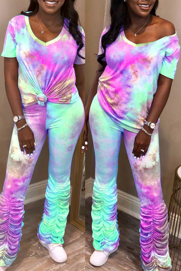 

Lovely Trendy Tie-dye Rose Red Two-piece Pants Set