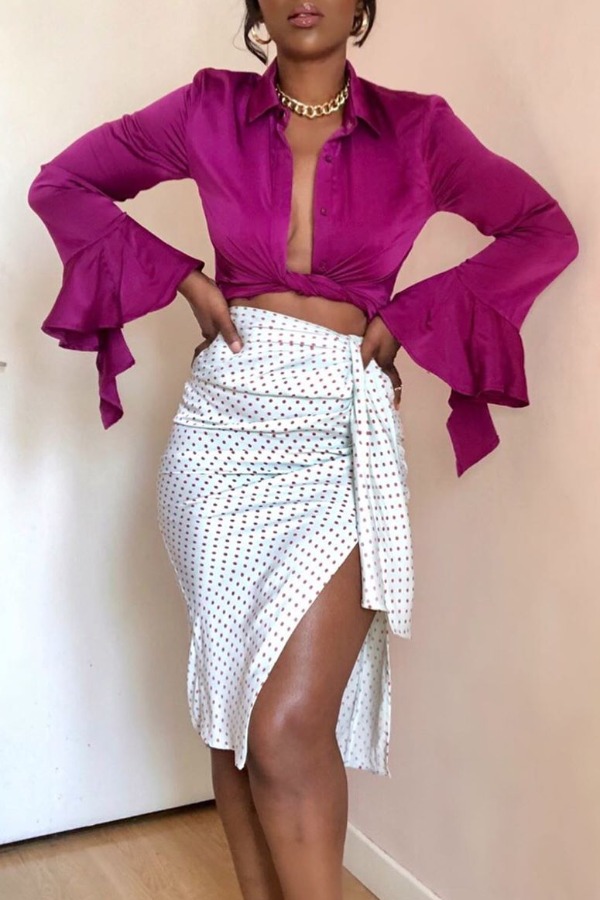 

Lovely Leisure Asymmetrical Purple Two-piece Skirt Set