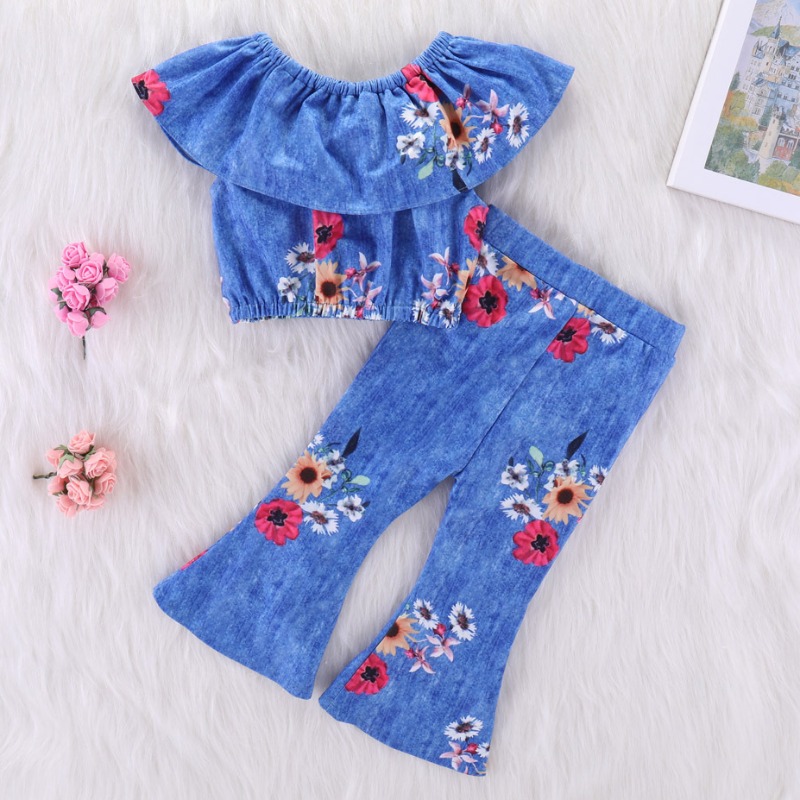 

Lovely Stylish Print Blue Girl Two-piece Pants Set
