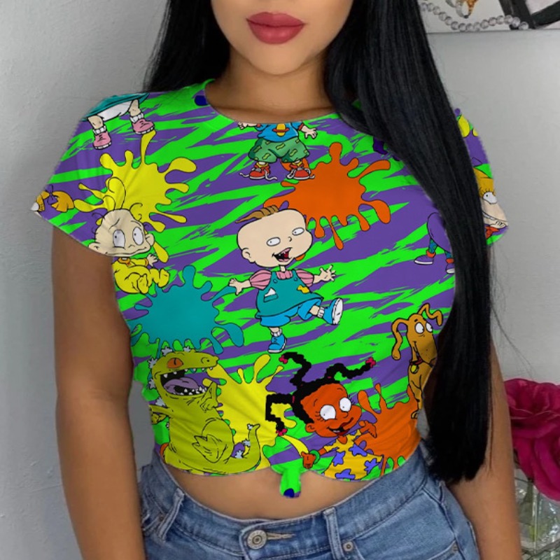 

Lovely Casual Cartoon Print Green T-shirt