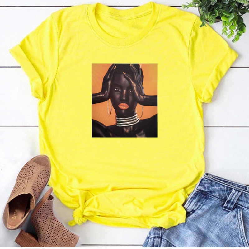 

Lovely Leisure O Neck Print Yellow T-shirt