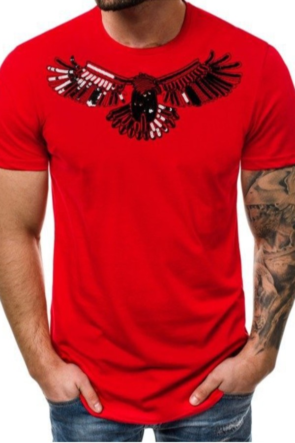 

Lovely Leisure Sequined Decorative Red T-shirt