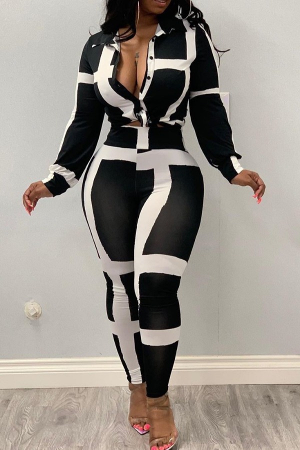 

lovely Casual Patchwork Black Plus Size Two-piece Pants Set