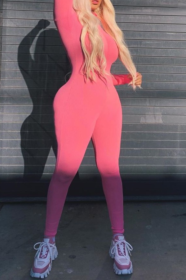 

Lovely Stylish Zipper Design Pink One-piece Jumpsuit