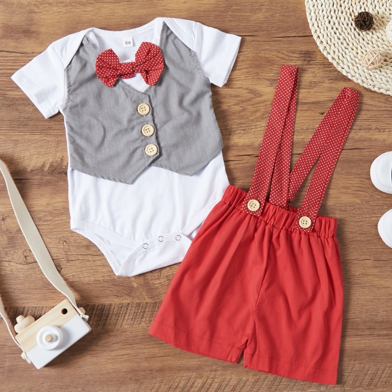 Lovely Casual Patchwork Red Boy Two-piece Shorts Set
