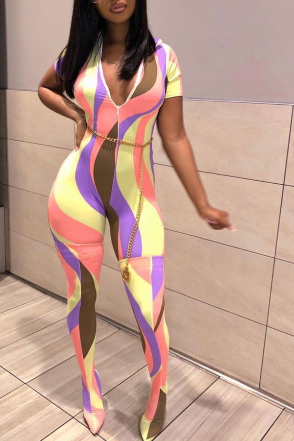 

Lovely Stylish Print Multicolor One-piece Jumpsuit, Multi