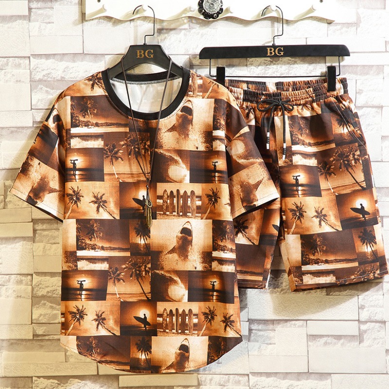 

Lovely Trendy Print Coffee Two-piece Shorts Set