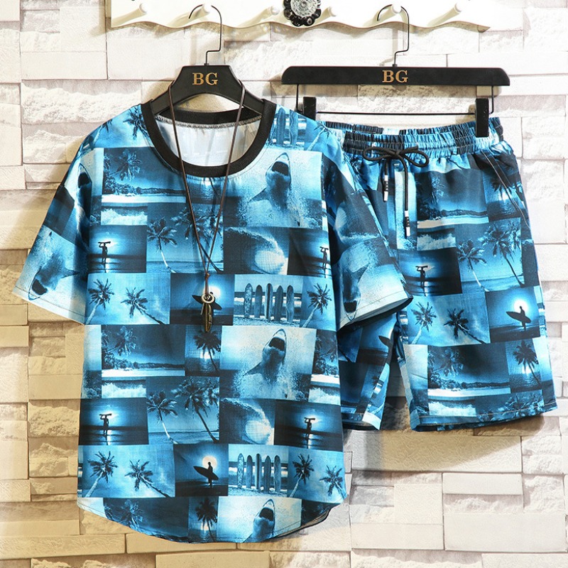 

Lovely Trendy Print Blue Two-piece Shorts Set