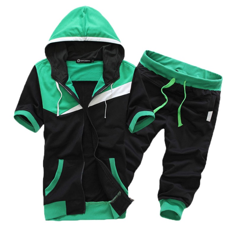 

Lovely Sportswear Patchwork Green Two-piece Shorts Set