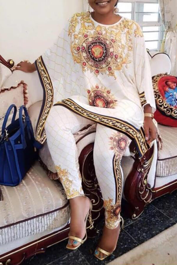 

Lovely Bohemian Print White Two-piece Pants Set
