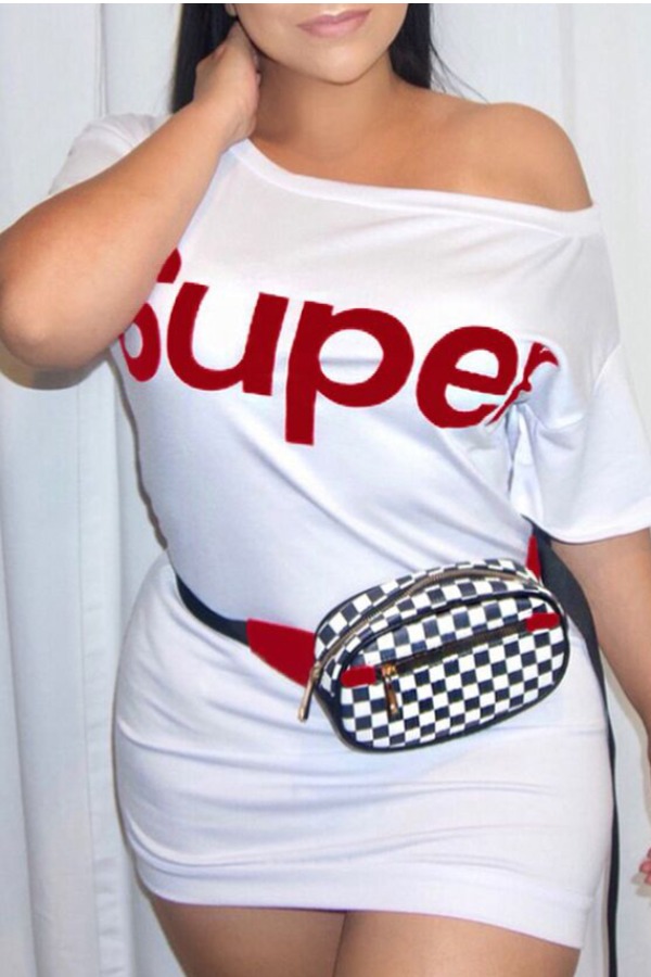 

Lovely Casual Letter Print White Mini Dress