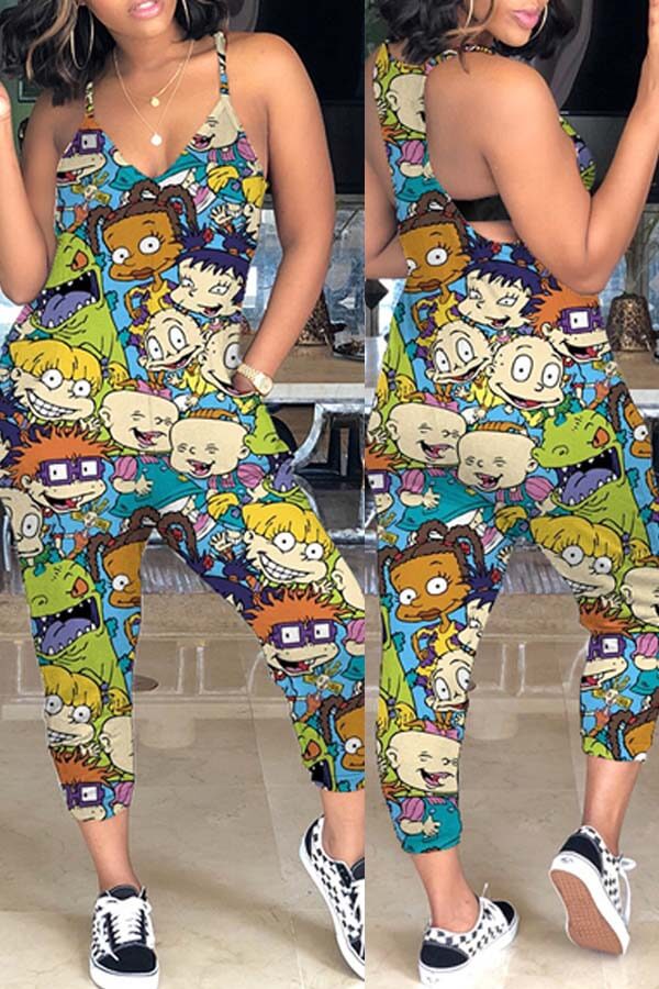 

LW Trendy Cartoon Print Blue One-piece Jumpsuit