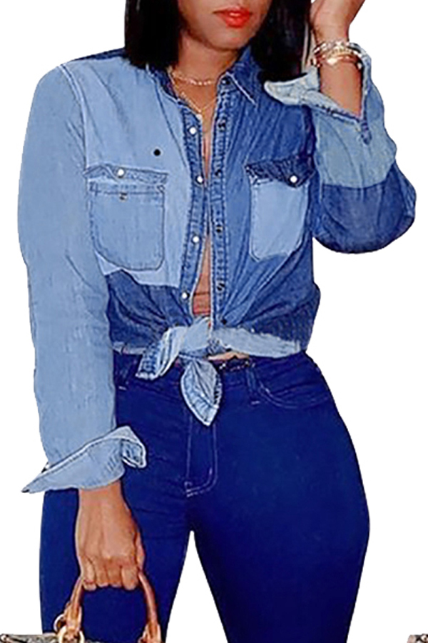 

LW Casual Patchwork Blue Shirt