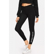 Lovely Sportswear Letter Print Black Leggings