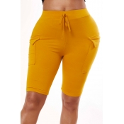 Lovely Trendy Lace-up Yellow Shorts
