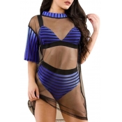 Lovely Striped Rose Blue Two-piece Swimsuit(With C