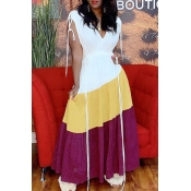 Lovely Casual V Neck Patchwork White Ankle Length 