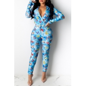 Lovely Trendy Butterfly Print Blue Two-piece Pants