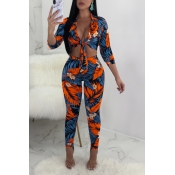Lovely Casual Print Deep Blue Two-piece Pants Set